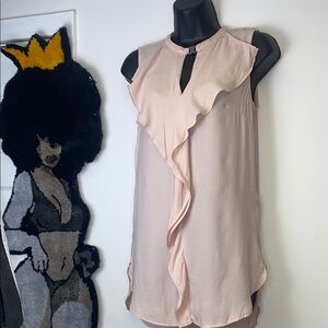 H&M Tan Sleeveless Asymmetrical Ruffled Blouse